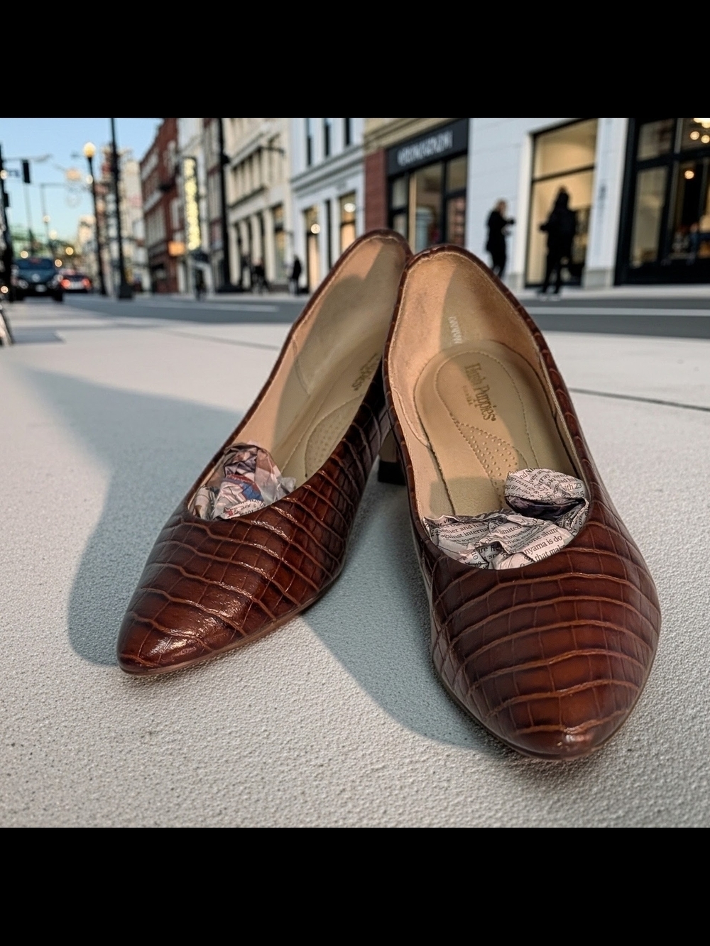 Hush Puppies Brown Croc-Embossed Pointed-Toe Comfort Heels Size 6.5